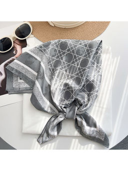 CrossKulture - Women Grey Geometric Brocade Square Scarf
