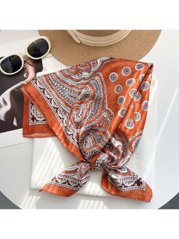 CrossKulture - Women Orange Printed Brocade Square Scarf
