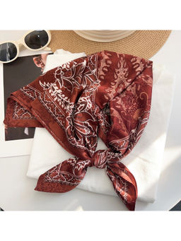 CrossKulture - Women Brown Floral Brocade Square Scarf