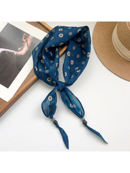 CrossKulture - Women Blue Floral Cotton Diamond Scarf