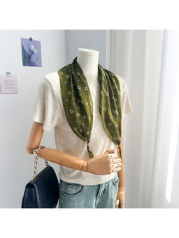 CrossKulture - Women Green Floral Cotton Diamond Scarf