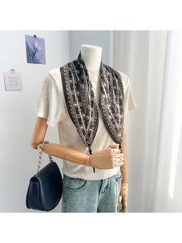 CrossKulture - Women Black Printed Cotton Diamond Scarf
