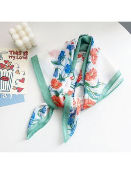 CrossKulture - Women White Floral Curved Edge Satin Scarf