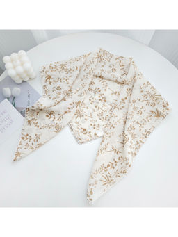 CrossKulture - Women White Floral Curved Edge Satin Scarf