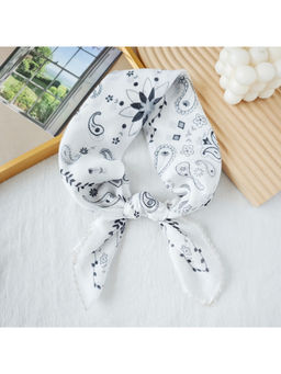 CrossKulture - Women White Floral Curved Edge Satin Scarf