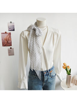 CrossKulture - Women White Polka Dots Chiffon Ribbon Scarf