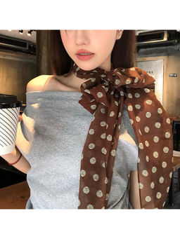 CrossKulture - Women Brown Polka Dots Chiffon Ribbon Scarf