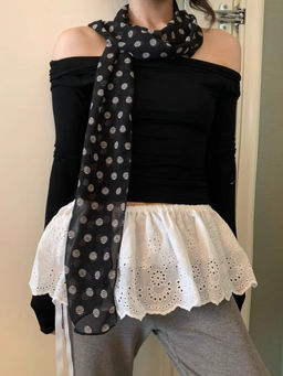 CrossKulture - Women Black Polka Dots Chiffon Ribbon Scarf