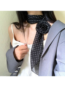 CrossKulture - Women Black Polka Dots Chiffon Ribbon Scarf