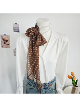 CrossKulture - Women Brown Polka Dots Chiffon Ribbon Scarf