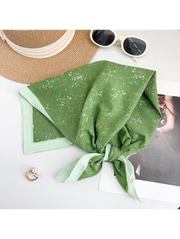 CrossKulture - Women Green Printed Cotton Square Scarf