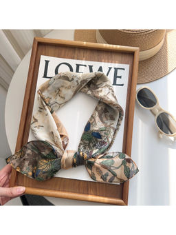CrossKulture - Women Beige Floral Gauze Square Scarf