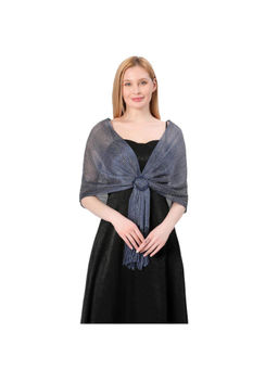 CrossKulture - Women Blue Self Design Satin Shimmer Stole