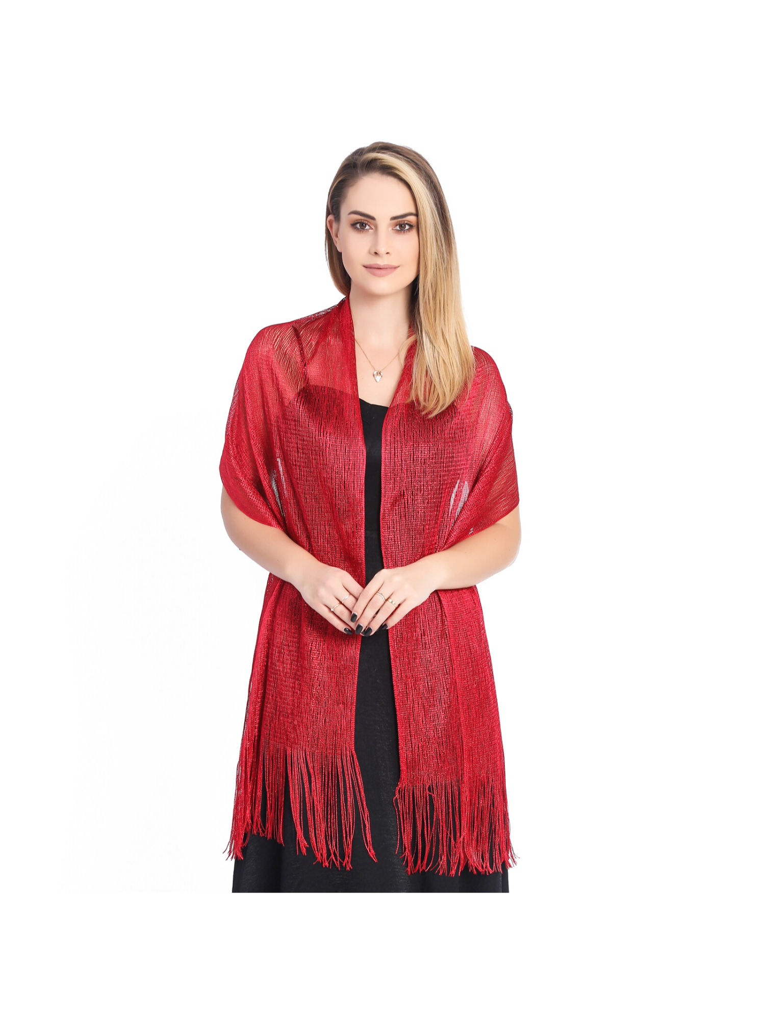 Women Red Self Design Satin Shimmer Stole-image-42