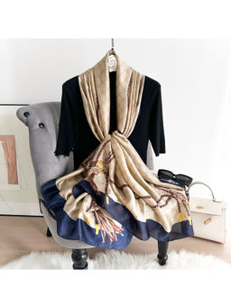 CrossKulture - Women Beige Printed Satin Scarf