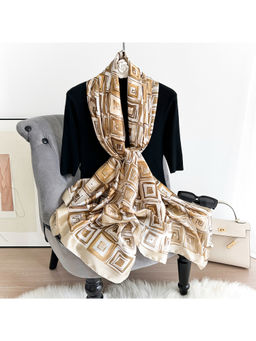 CrossKulture - Women Beige Geometric Satin Scarf
