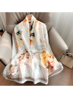 CrossKulture - Women White Floral Satin Scarf