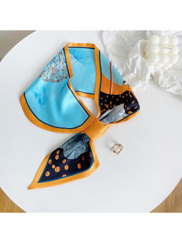 CrossKulture - Women Blue Printed Satin Scarf