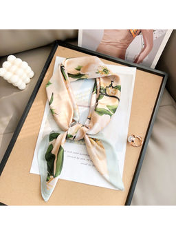 CrossKulture - Women Beige Floral Satin Scarf
