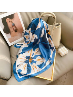 CrossKulture - Women Blue Floral Satin Scarf