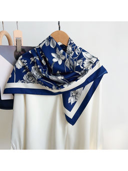 CrossKulture - Women Navy Blue Floral Satin Scarf