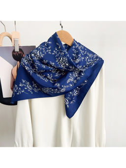 CrossKulture - Women Navy Blue Floral Satin Scarf