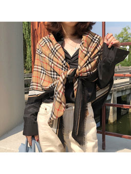 CrossKulture - Women Brown Checks Viscose Cotton Square Scarf