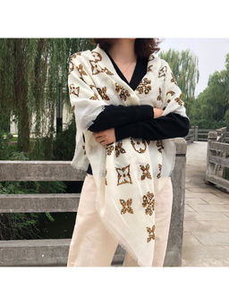 CrossKulture - Women Cream Floral Viscose Cotton Square Scarf