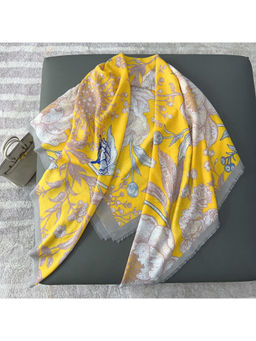 CrossKulture - Women Yellow Floral Viscose Cotton Square Scarf