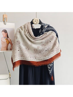CrossKulture - Women Beige Printed Viscose Cotton Square Scarf
