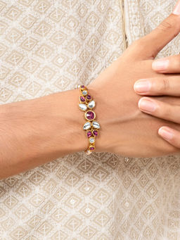 Peora - Elegant Kundan Rakhi for Brother Combo Set of 2 with Raksha Bandhan Greeting Card Roli Chawal