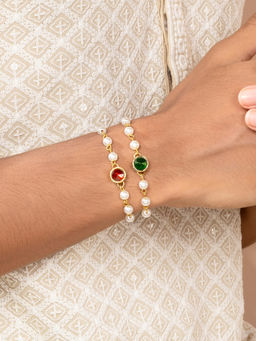 Peora - Crystal Pearl Rakhi for Brother Combo Set of 2 with Raksha Bandhan Greeting Card Roli Chawal
