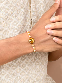 Peora - Crystal and Beads Rakhi for Brother with Raksha Bandhan Greeting Card & Roli Chawal
