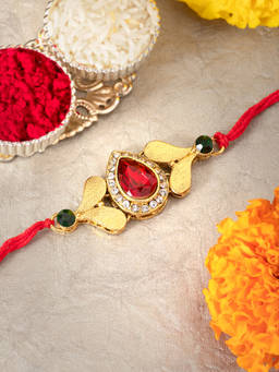 Peora - Royal Crystal Rakhi for Brother with Raksha Bandhan Greeting Card & Roli Chawal