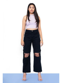 FREAKINS - Detachable Black Knee-cut Jeans