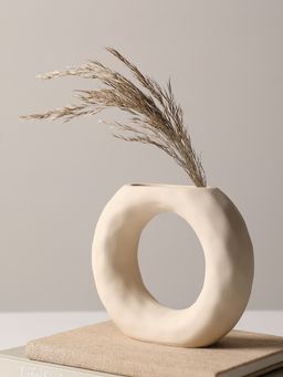 Bonhomie - Beige Round Textured Ceramic Vase