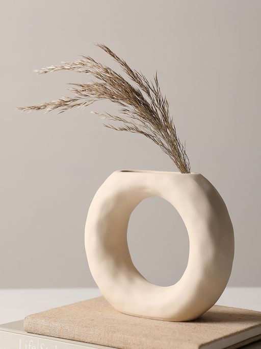 Bonhomie Beige Round Textured Ceramic Vase