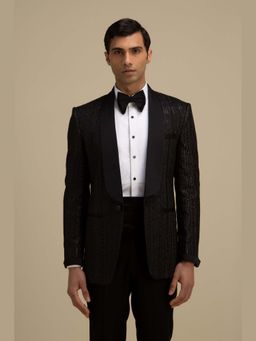 Philocaly - Elgin Regular Fit Embroidered Black Tuxedo