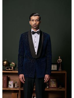 Philocaly - Zircon Slim Fit Embellished/Sequined Blue Tuxedo