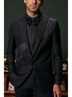 Philocaly - Argento Regular Fit Embroidered Black Tuxedo