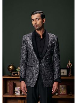 Philocaly - Argent Slim Fit Embroidered Black Tuxedo