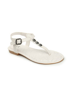 ELLE - Womens Fashionable White Color Textured Backstrap Flats