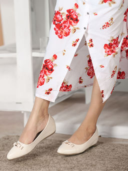 ELLE - Womens Beige Color Textured Festive Wear Ballerinas