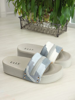 ELLE - Womens Grey Color Printed Casual Wear Sliders