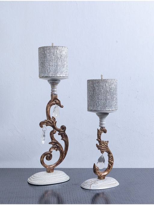 The House of Trendz Metal Crackle Candle Stand - Off White (Set of 2)