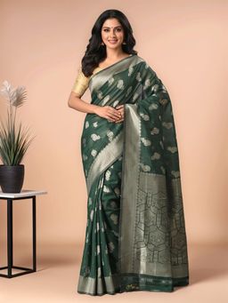 Gahan - Women Green Banarasi Linen Blend Saree with Unstitched Blouse