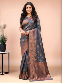Gahan - Women Grey Banarasi Silk Blend Saree with Unstitched Blouse