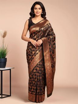 Gahan - Women Black Banarasi Silk Blend Saree with Unstitched Blouse