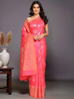 Gahan - Women Pink Banarasi Silk Blend Saree with Unstitched Blouse