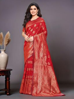 Gahan - Women Red Banarasi Silk Blend Saree with Unstitched Blouse